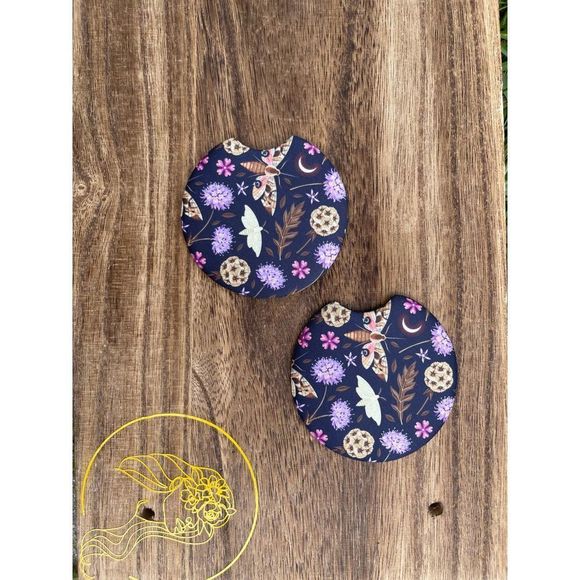Purple Fall Moth Neoprene Car Coaster 2 Pack - Picture 4 of 8
